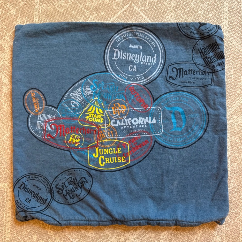 Disney Parks Pillow Cover Unisex 16x16 Blue Disneyland Attraction Stamp Graphic